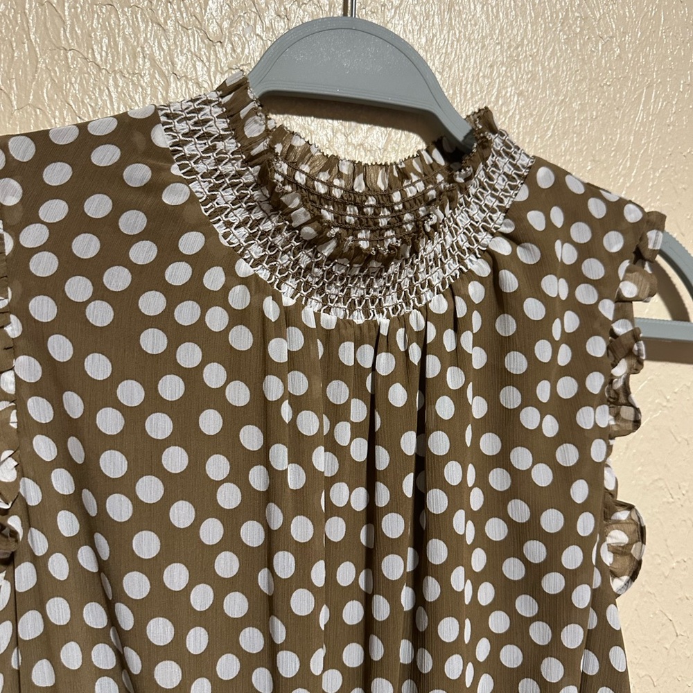 J Crew Smocked-Waist Midi Dress in Polka Dot Pecan Ivory Size Medium - Picture 5 of 9